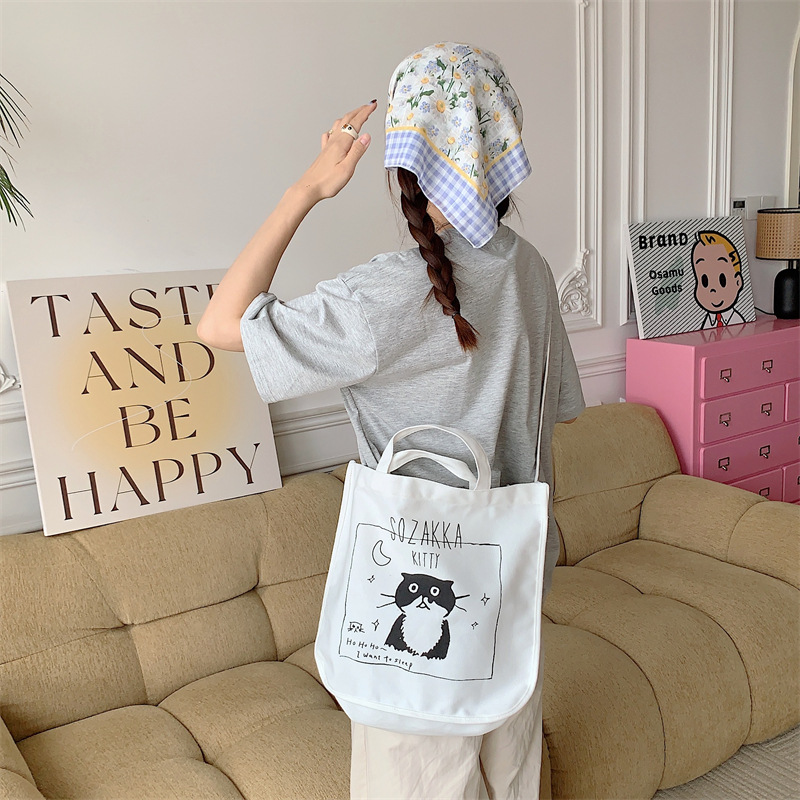 37271 Japanese cartoon canvas bag, women's printed crossbody bag, tote bag, large-capacity student class bag, handbag Application Scenario