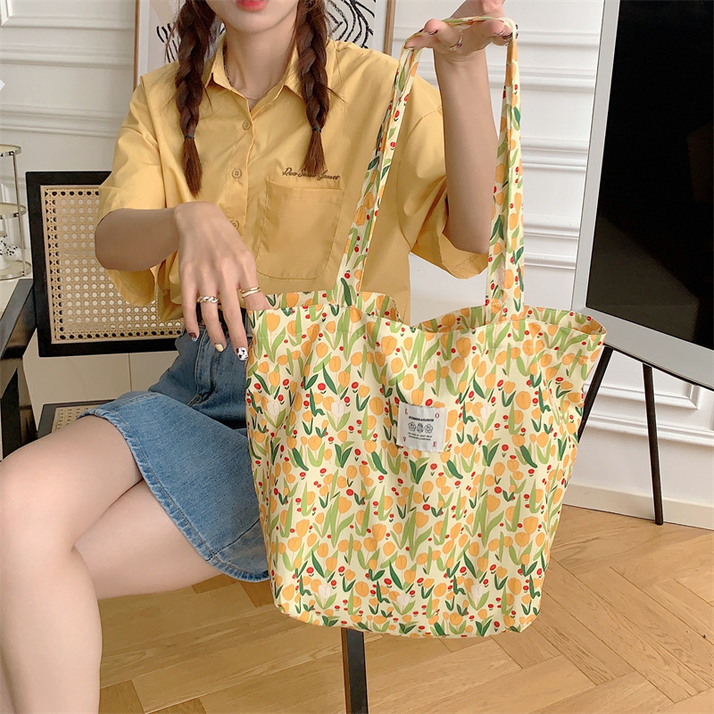 26101 Gentle Tulip cotton bag, single-shoulder canvas bag, Nushu bag, daily matching backpack, shopping bag for shopping Specification drawing