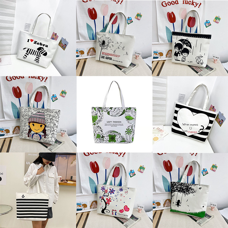 Wholesale of large-capacity single-shoulder tote bags, cross-border casual and fashionable printed canvas bags, Oxford fabric trendy small square bags for women full figure
