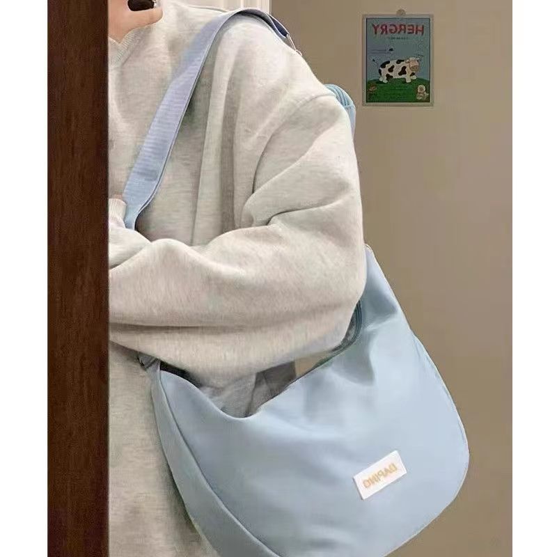 Ins-style large-capacity canvas bag, women's summer-style casual nylon waterproof single-shoulder bag, college student class crossbody bag Specification drawing