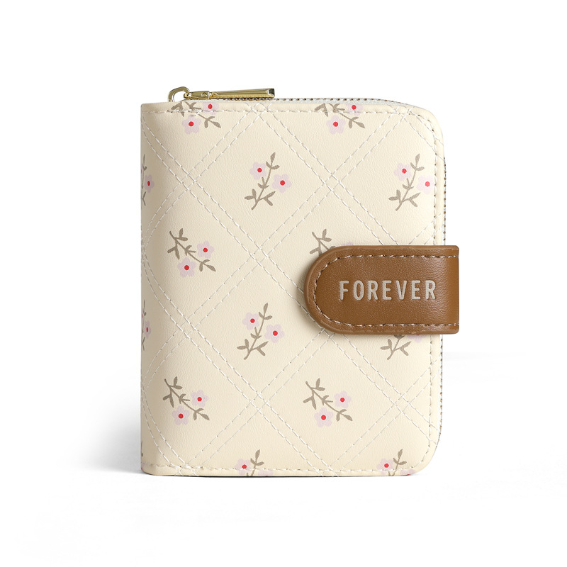The new Korean-style simple short two-fold women's wallet from Ailun is a fashionable student multi-slot printed folding wallet Item Picture