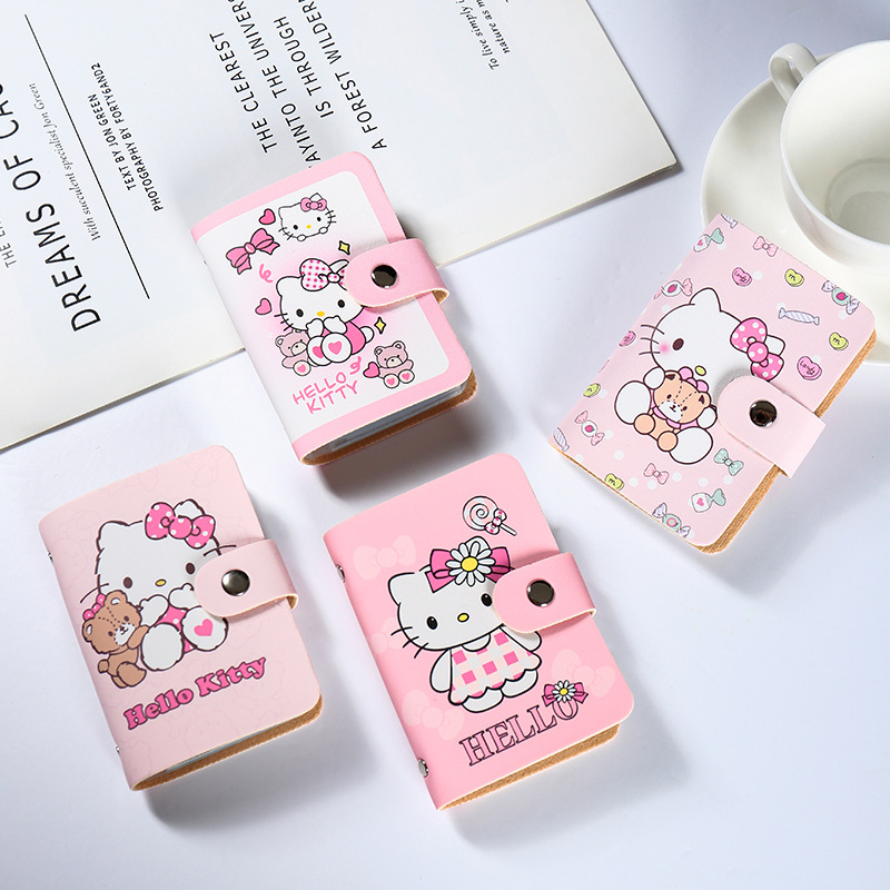 Cute cat cartoon card case for female students, anti-demagnetization, large-capacity portable, compact and multi-functional card holder and business card holder full figure
