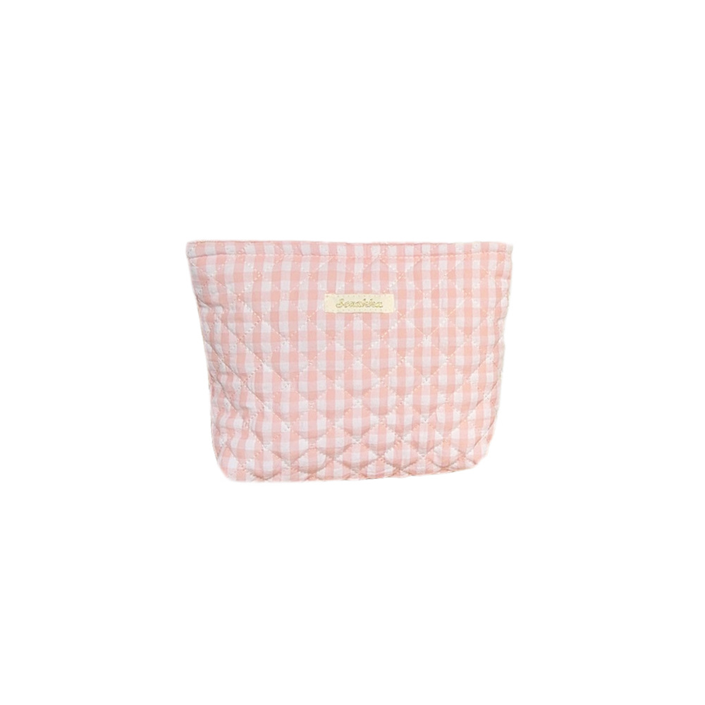 4171 quilted cotton-padded fresh cream purple checkered children's clutch bag, makeup bag, large capacity skin care product storage bag Item Picture