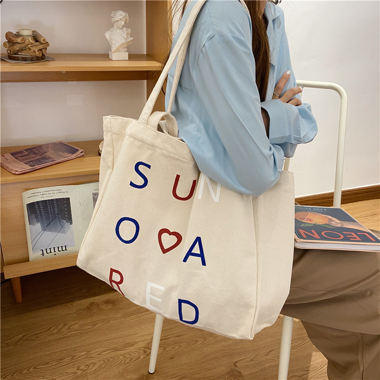 03295 Casual canvas bag, cute girl Japanese style bag, Harajuku chic student large capacity single-shoulder bag full figure