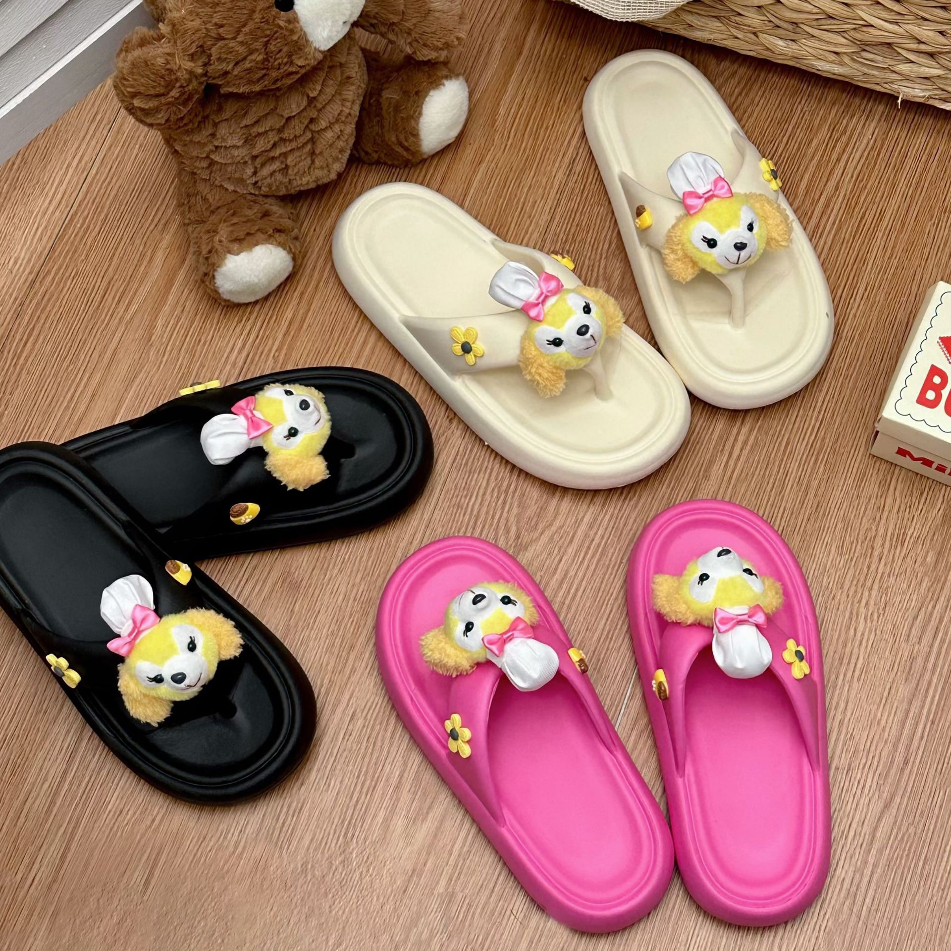 Cartoon chef dog flip-flops, summer beach flip-flops, comfortable flat and versatile slippers for home and travel full figure