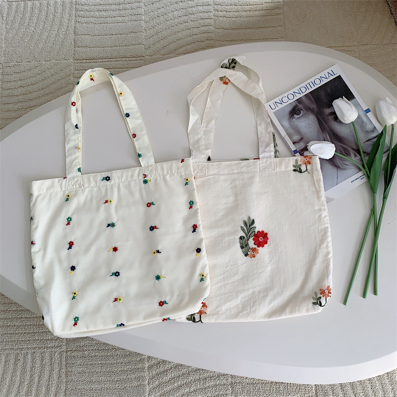 27192 ins gentle floral cotton bag, single-shoulder canvas bag, large-capacity Nushu bag, daily matching bag Specification drawing