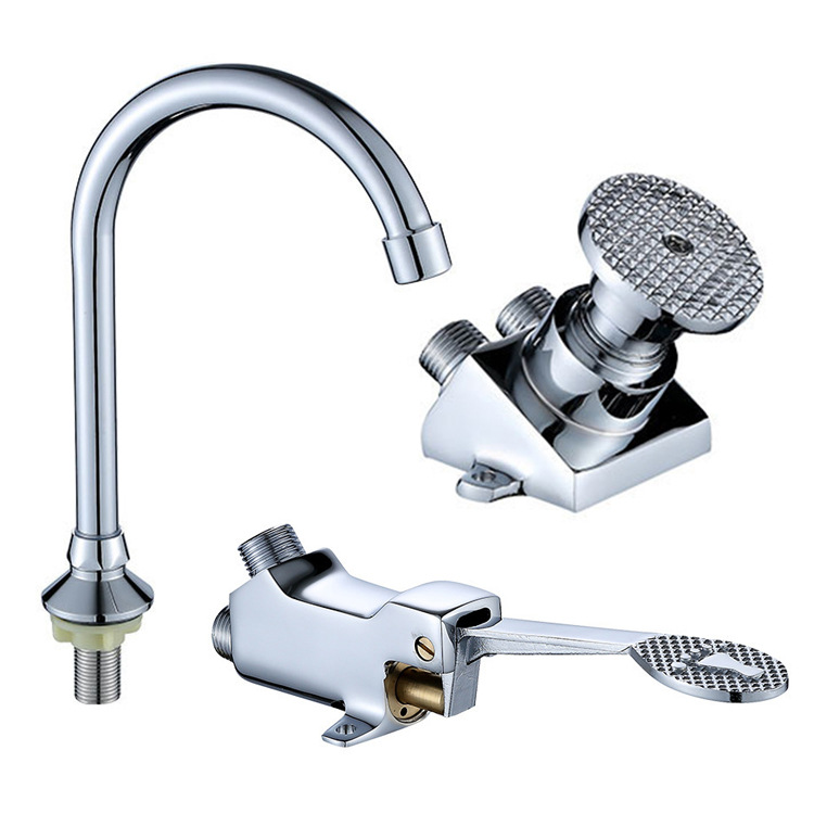 Copper standing foot pedal washbasin, single cold faucet, hospital laboratory washbasin, foot pedal faucet full figure
