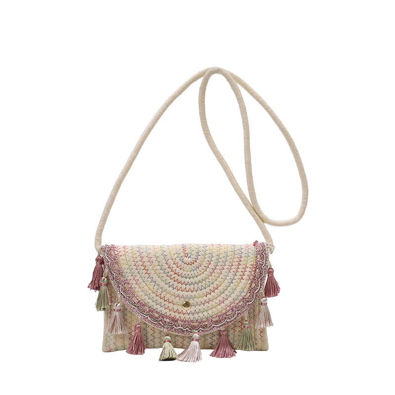 Bohemian fringed bag for women, 2025 Summer New ethnic style woven bag, seaside vacation single-shoulder crossbody bag full figure