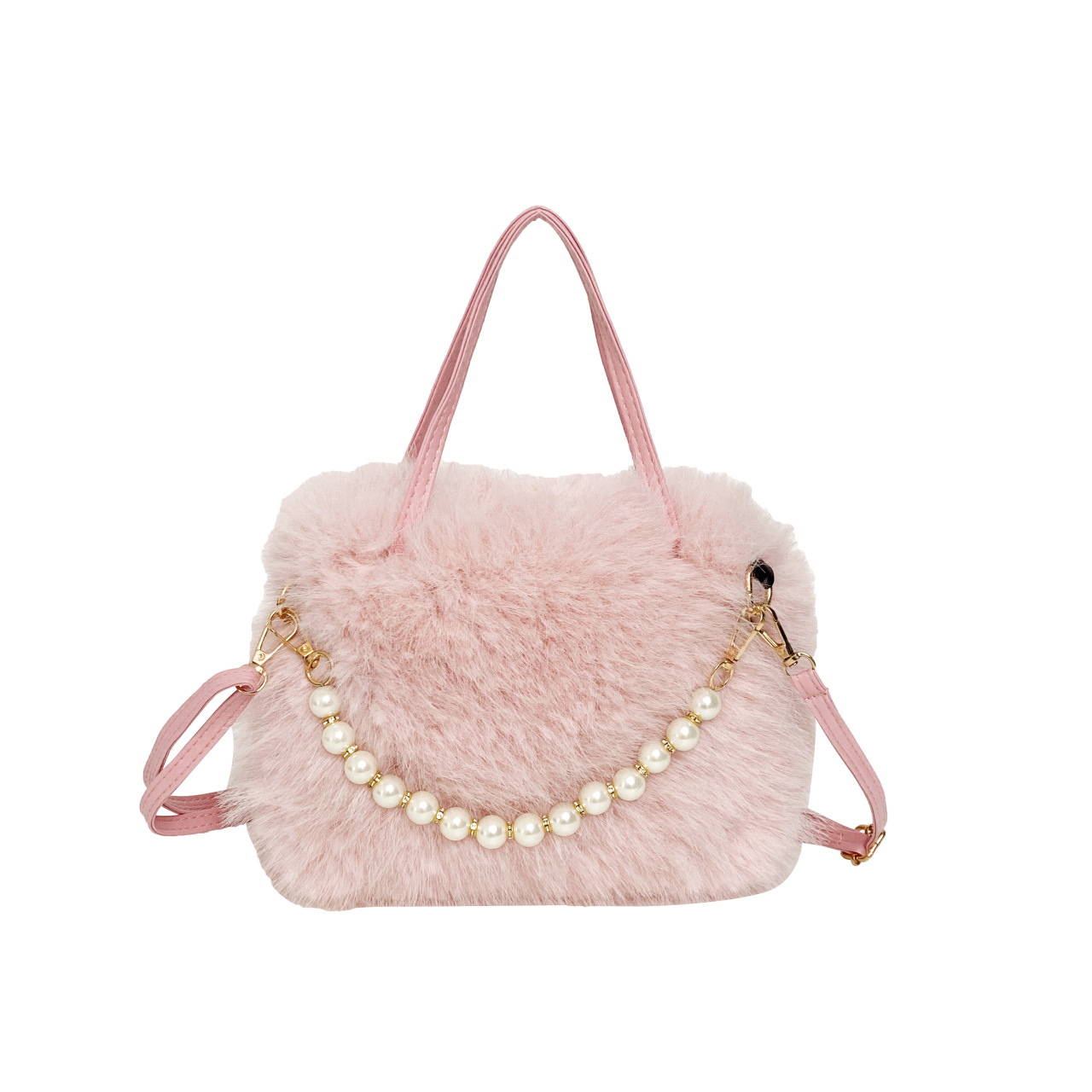 A versatile furry hand-held small bag for winter, a fashionable pearl square bag, and a high-quality women's crossbody furry bag for autumn and winter details Picture
