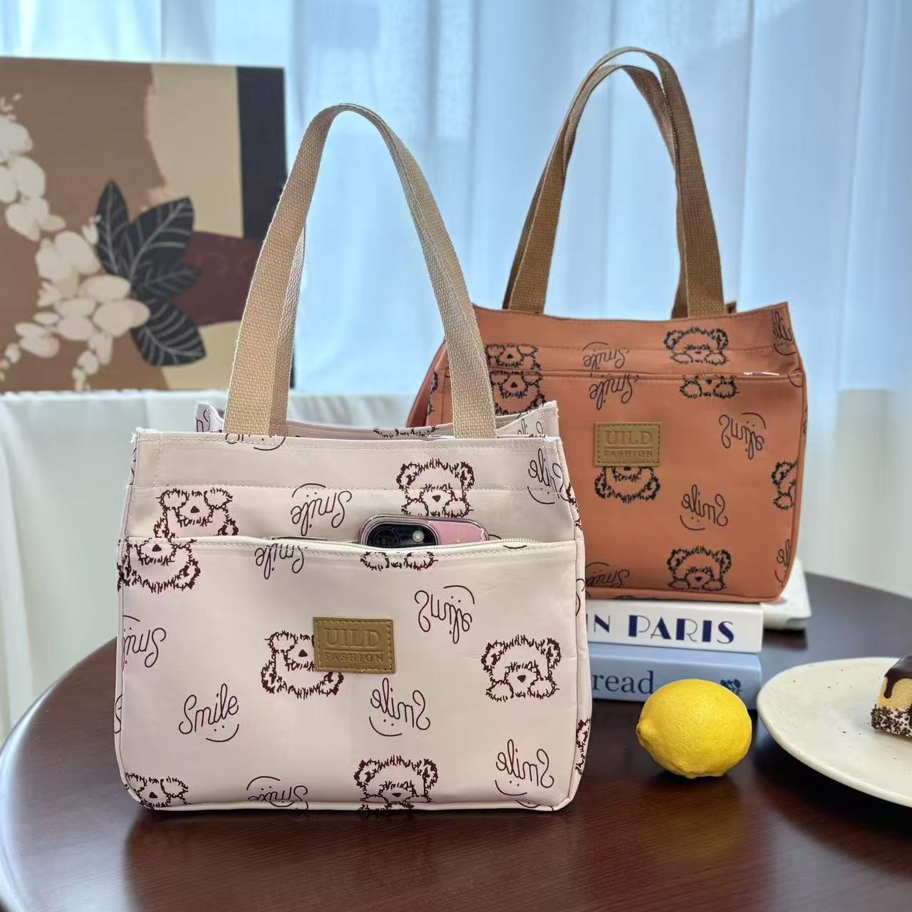 Large-capacity, compact lunch box bag, simple canvas handbag for office workers, bento bag, handbag, versatile new style for students Specification drawing