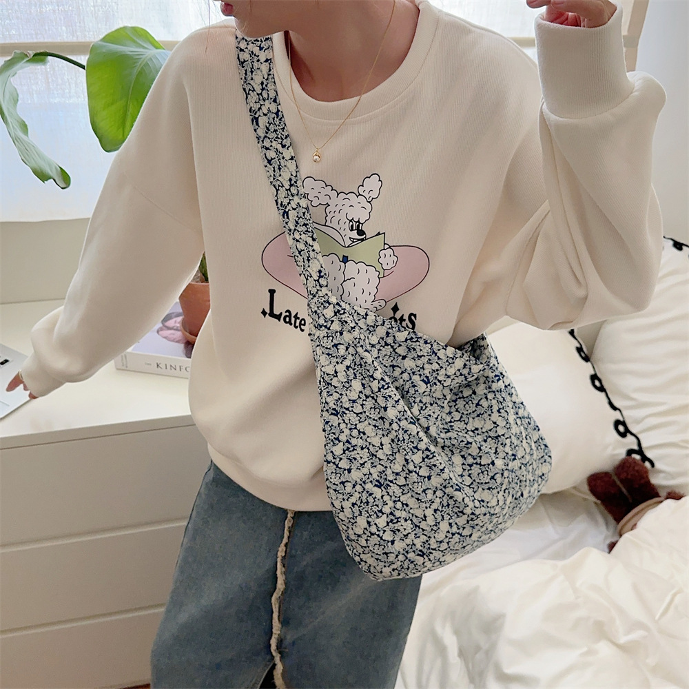 38292 Vintage floral large-capacity crossbody canvas bag, single-shoulder hand-carry canvas bag, shopping bag for women wholesale Item Picture