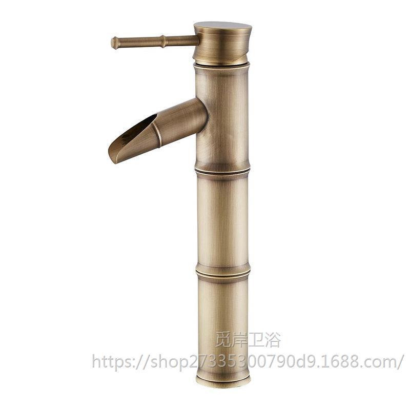 All-copper antique faucet, hot and cold basin faucet, European-style countertop basin, bamboo joint faucet, household single cold faucet, retro style Item Picture