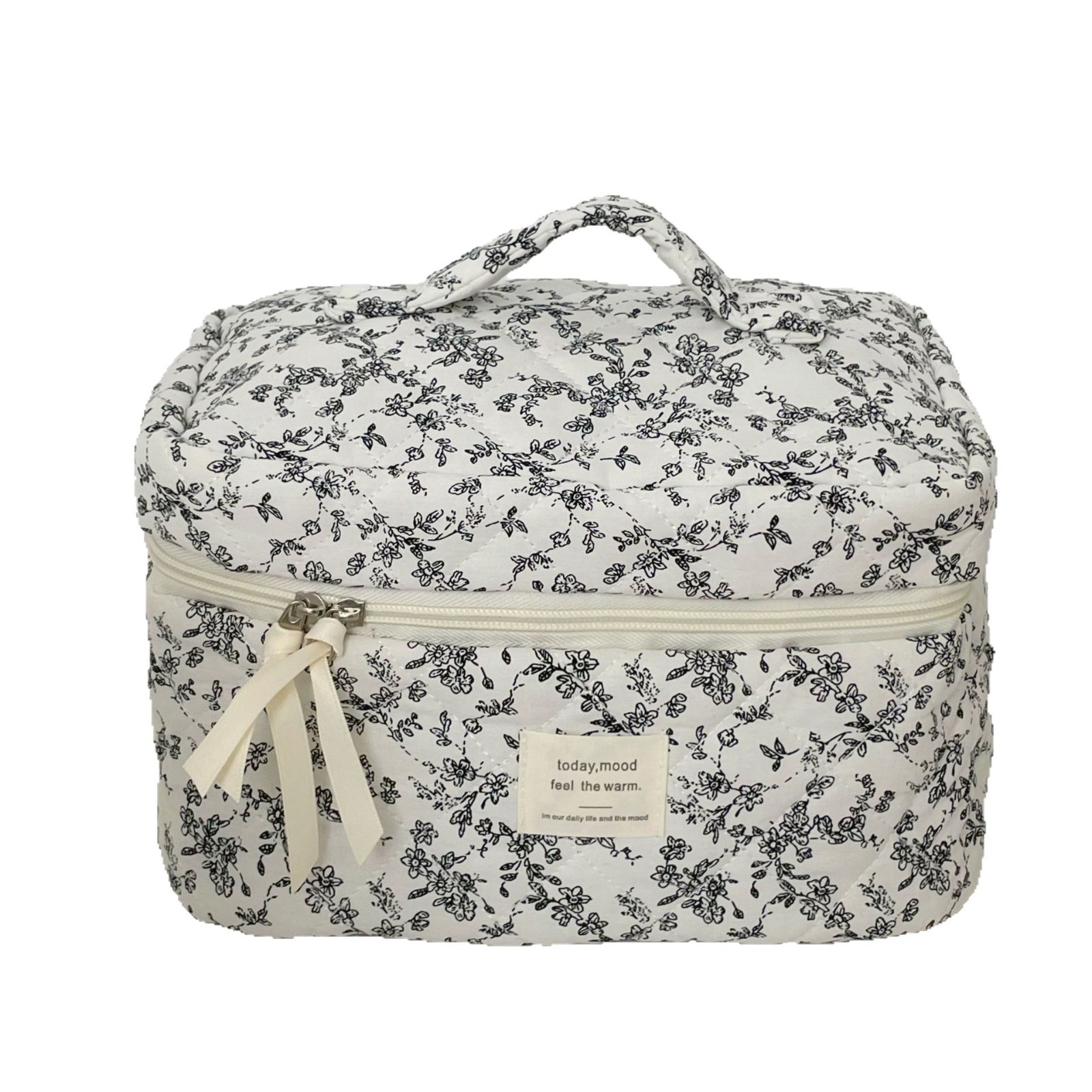 Cross-border French black and white floral makeup bag, women's portable travel large-capacity toiletry bag, cosmetics storage bag Item Picture
