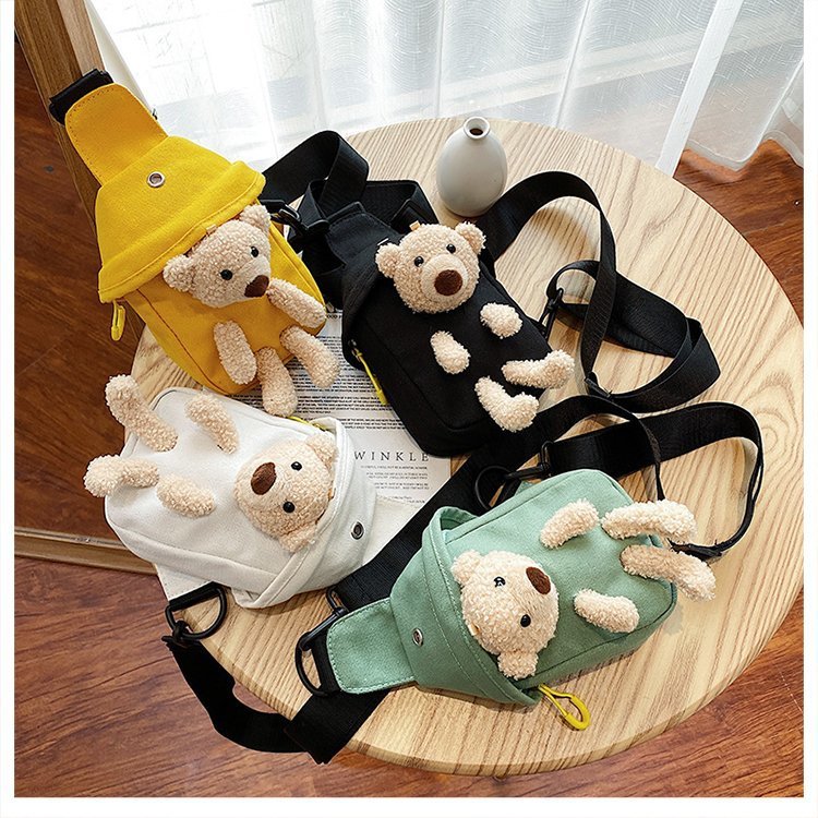 Popular Bear canvas bag 2025 New Style trendy single-shoulder crossbody bag Cartoon ins cute bag custom packaging full figure