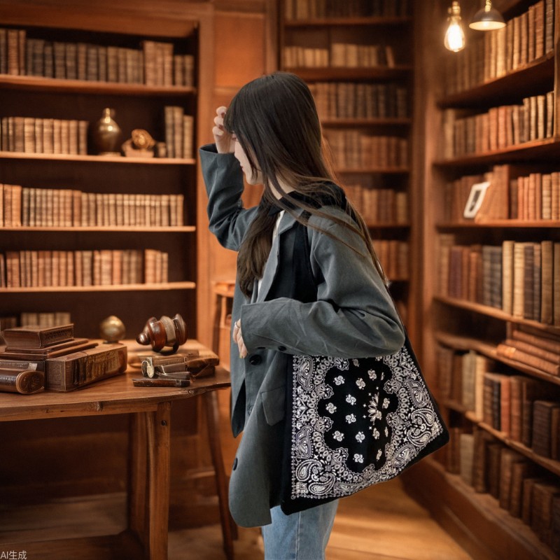 Wholesale of 0982 Japanese and Korean retro patterned simple lace-up canvas bags and artistic large-capacity women's shopping bags full figure