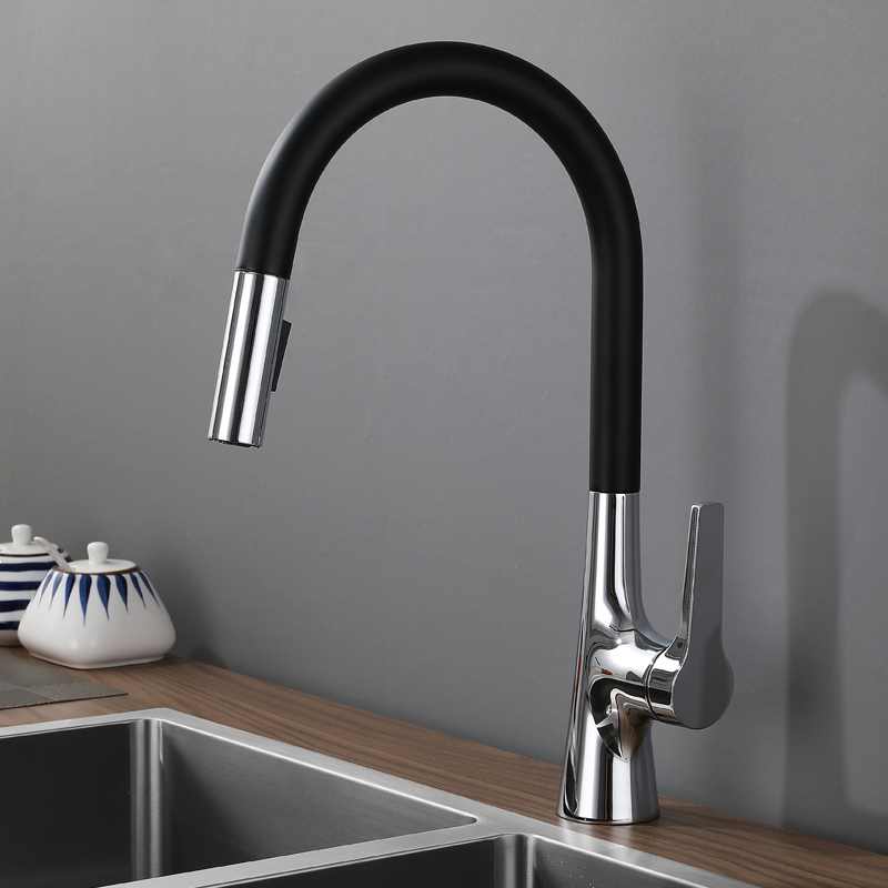 RAN brand, kitchen faucet, pull-out faucet, three-mode water flow, free rotation, easy pull-out. Item Picture