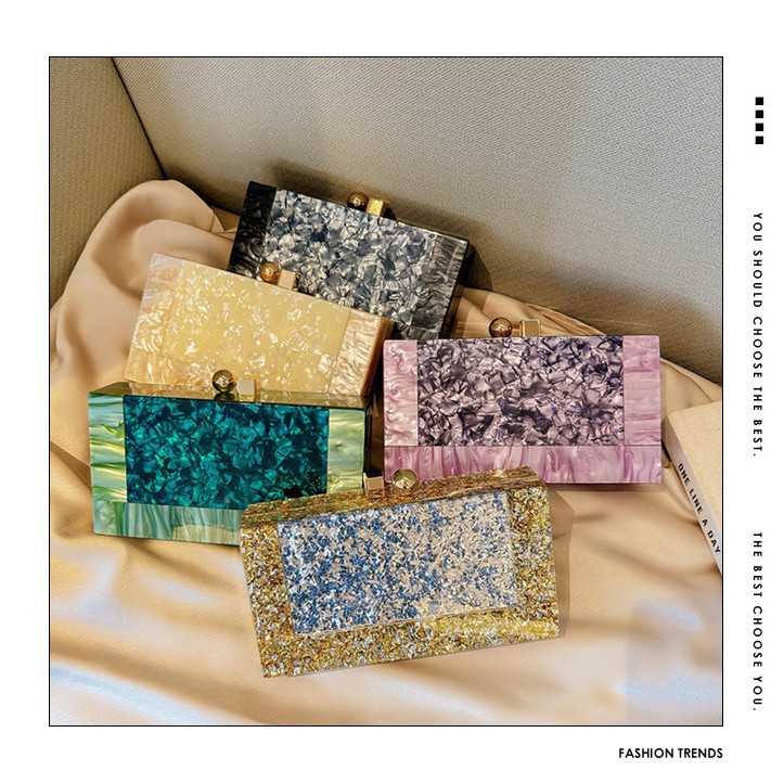 2025 Cross-border Direct Sales Dinner Bag: Retro European and American patchwork bag, trendy acrylic bag, single-shoulder crossbody chain bag full figure