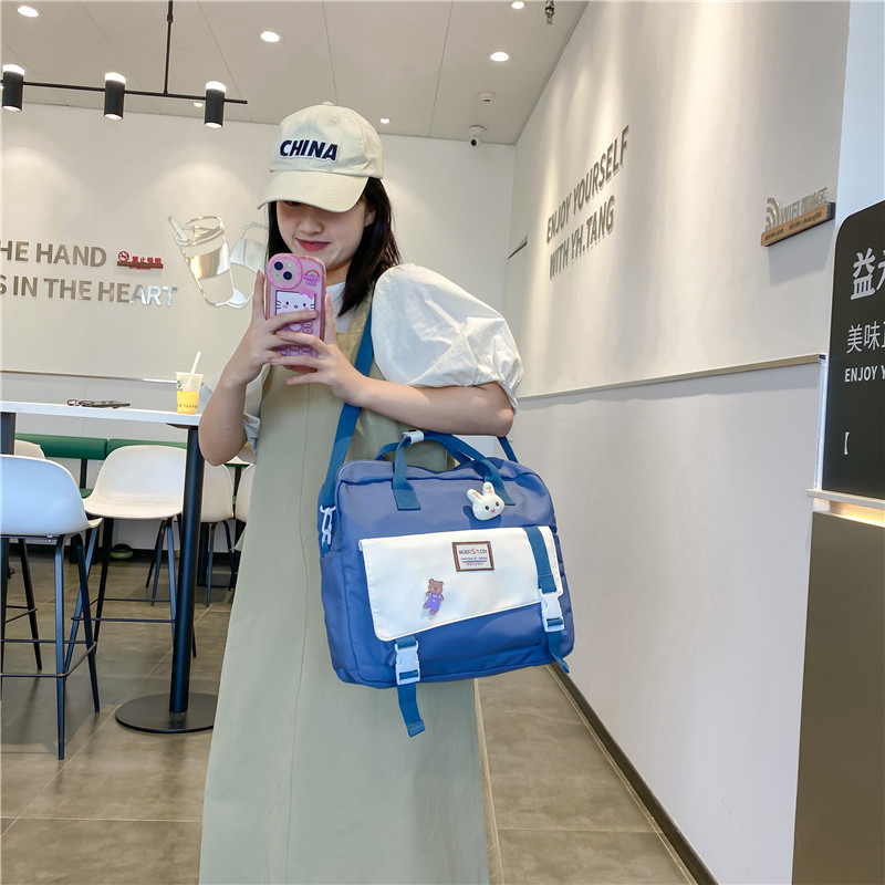 Canvas bag, female college student's class bag, primary school student's tutorial bag, handbag, book bag, tutorial bag, single-shoulder crossbody bag Specification drawing