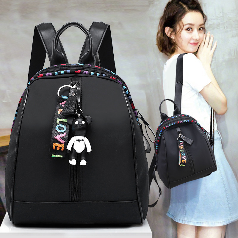 Oxford Cloth Women's Backpack 2020 Spring New Style Women's bag Korean style trendy fashion ribbon solid color double-back schoolbag, trendy details Picture