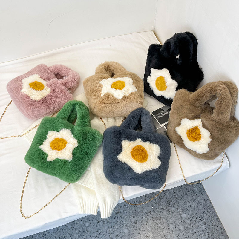 New autumn and winter plush handbag, fried egg flower boiled egg plush bag, ins style single-shoulder crossbody chain bag full figure