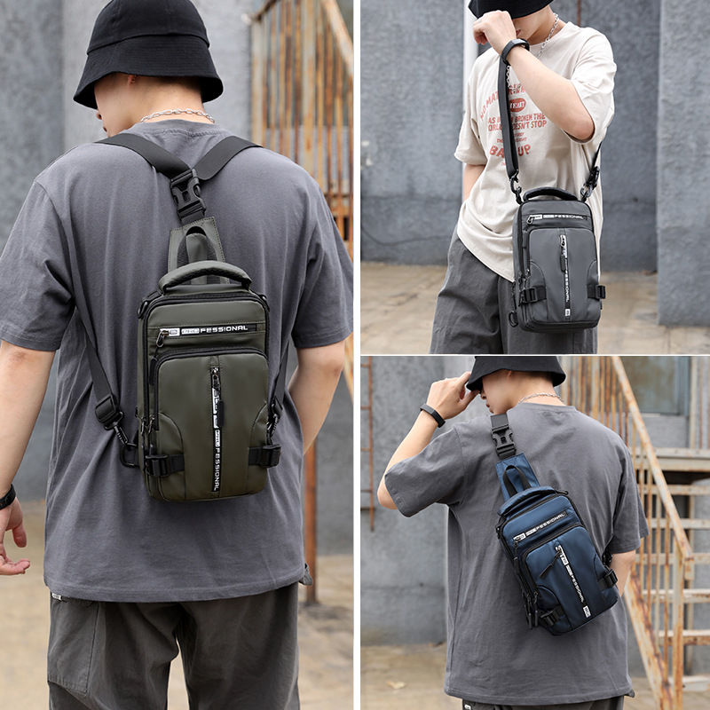 Cross-border exclusive new men's multi-functional chest bag, fashionable and casual single-shoulder crossbody bag, waterproof space fabric small backpack details Picture