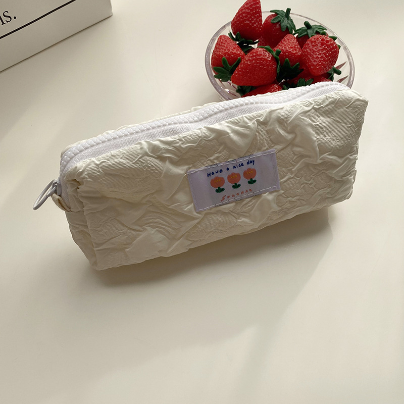 19301 Fashion embossed Pen Case, ins Japanese style large-capacity stationery storage and organization bag, female student canvas makeup bag Item Picture