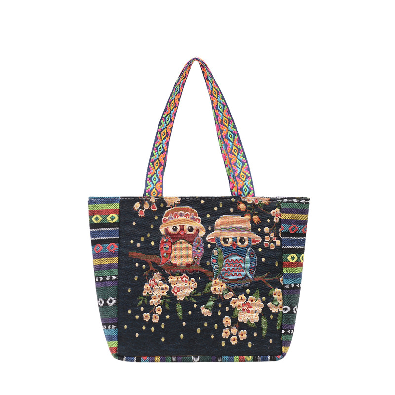 Cross-border ethnic style embroidered hand-held bag, artistic and retro single-shoulder bag for women, large-capacity linen embroidered handbag for women Item Picture