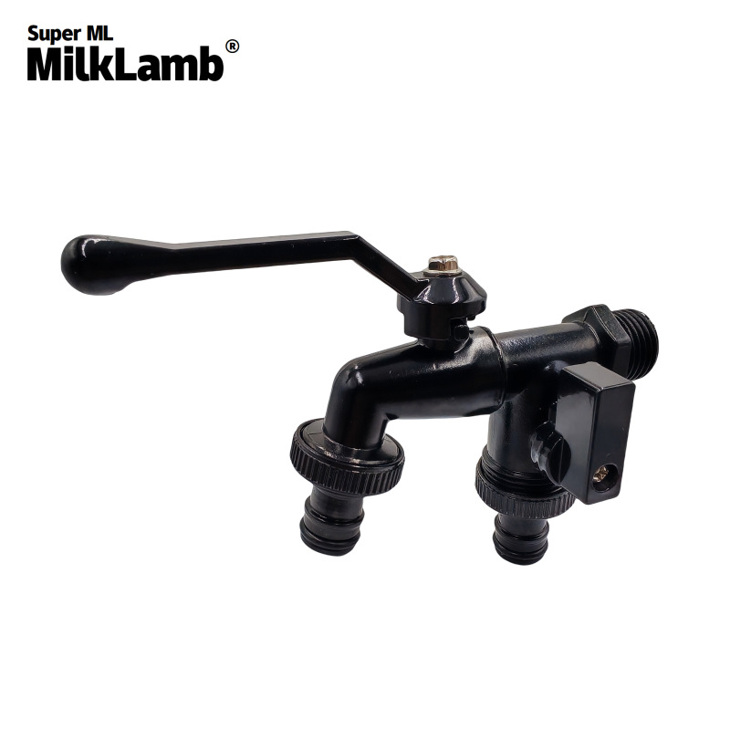 Cross-border exclusive gardening double water outlet zinc alloy faucet, one in and two out double pacifier alloy faucet [All black full figure