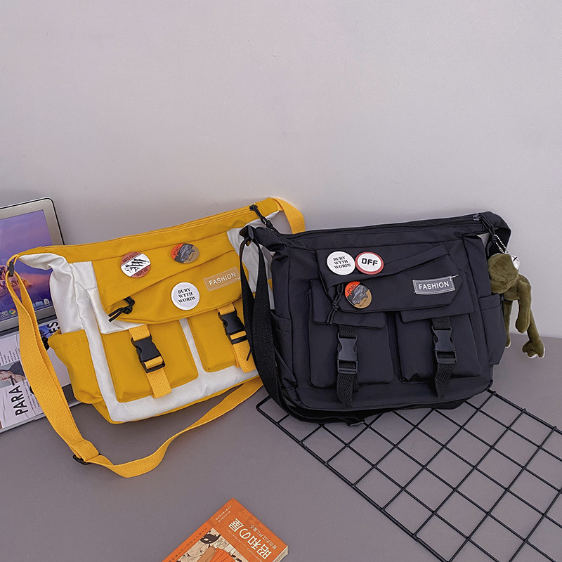 Korean ins fashion single-shoulder crossbody bag, trendy brand color sports bag, middle and high school schoolbag, college student class backpack Specification drawing