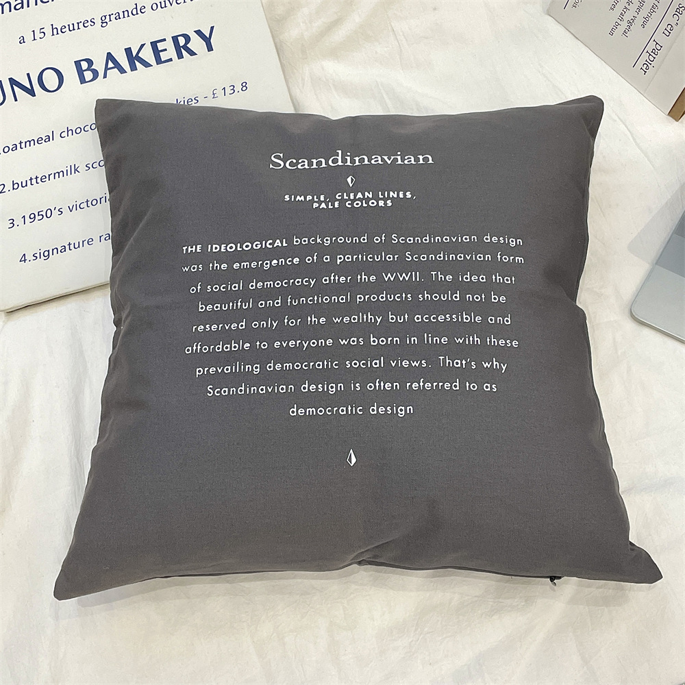 01315 French InS-style dark grey letter-printed pillowcase, home sofa pillow, living room decoration pillow Application Scenario