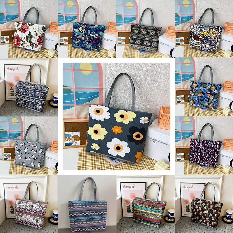 Wholesale of new canvas large-capacity women's bags, printed handbags, Korean-style tote bags, artistic student bags and cross-border bags full figure