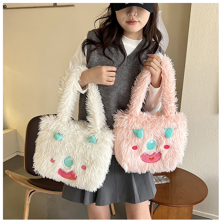 Plush toys, children's cartoon backpack, single-shoulder crossbody bag, girl's handbag, cute strawberry bear, Dingdang cat, versatile undefined