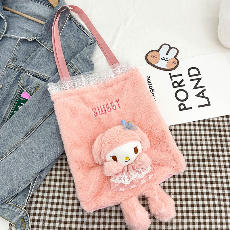 Cute cartoon children's handbag, plush bear girl, single-shoulder bag, primary and junior high school students' tutorial book bag for girlfriend full figure