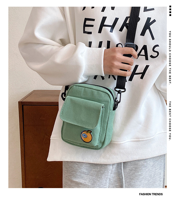 Cute little bag for girls 2024 New trendy and energetic girl student phone bag, Japanese-style fresh and clean crossbody canvas bag full figure