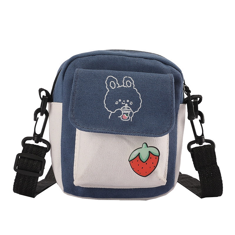 A new 2024 small-capacity casual canvas bag, a cute and fashionable single-shoulder bag for students, and a fresh and color-blocking crossbody bag Item Picture