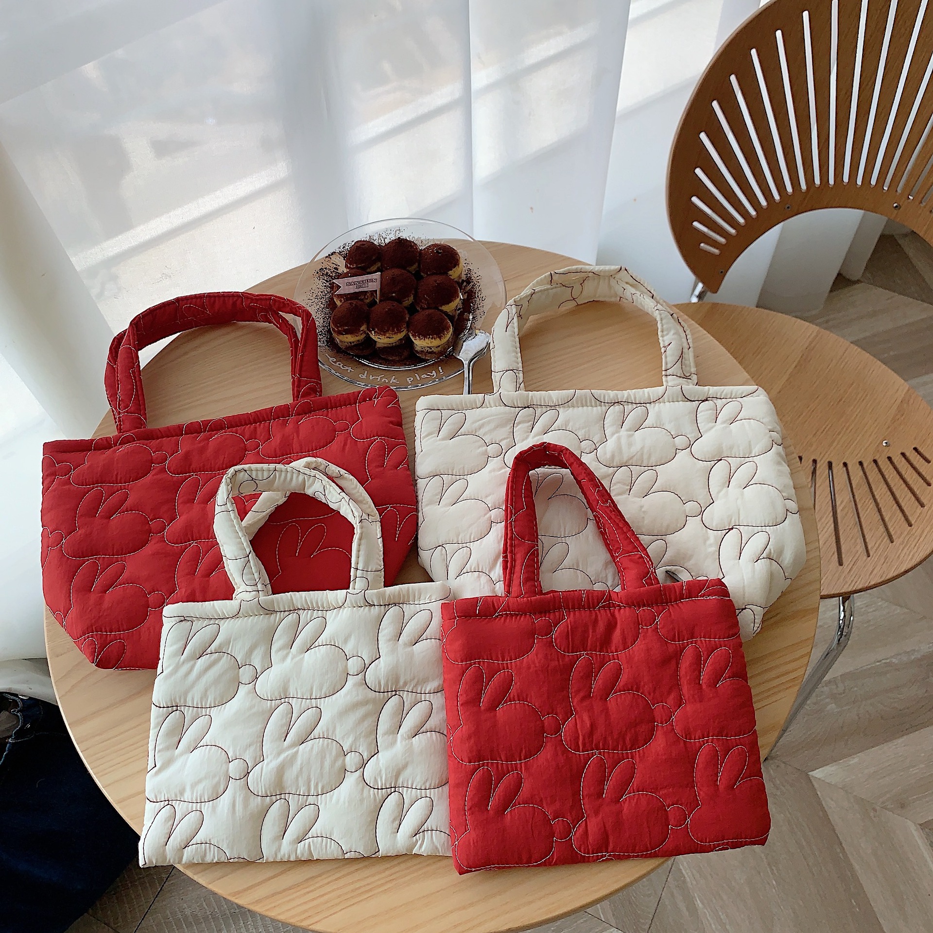 32112 Soft quilted rabbit handbag, Korean-style ins portable handbag and bento bag full figure