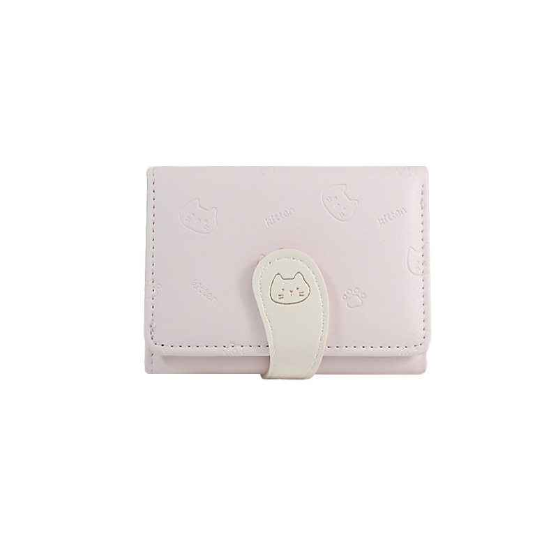 Cute little cat tail, lady's card bag, fashionable buckle strap, cartoon printed PU short style, 30% off coin purse Item Picture