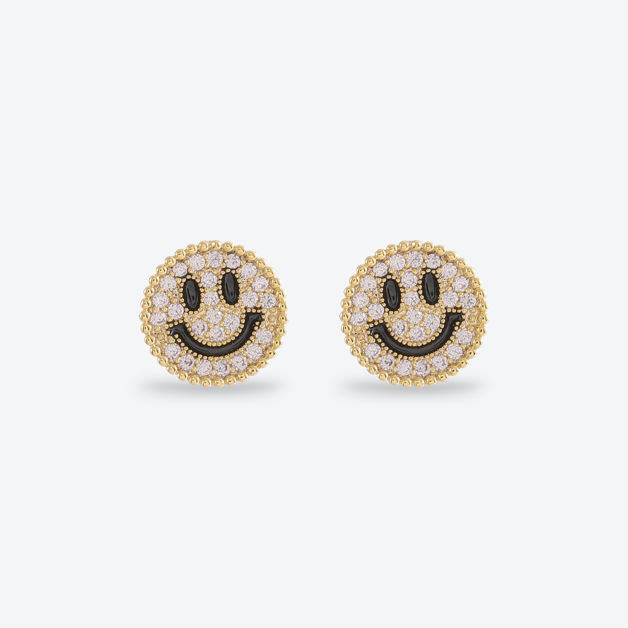 Xuhui brand exquisite and light luxury copper-plated real gold inlaid zircon 925 silver needle smiling four-leaf clover fashionable and elegant stud earrings details Picture