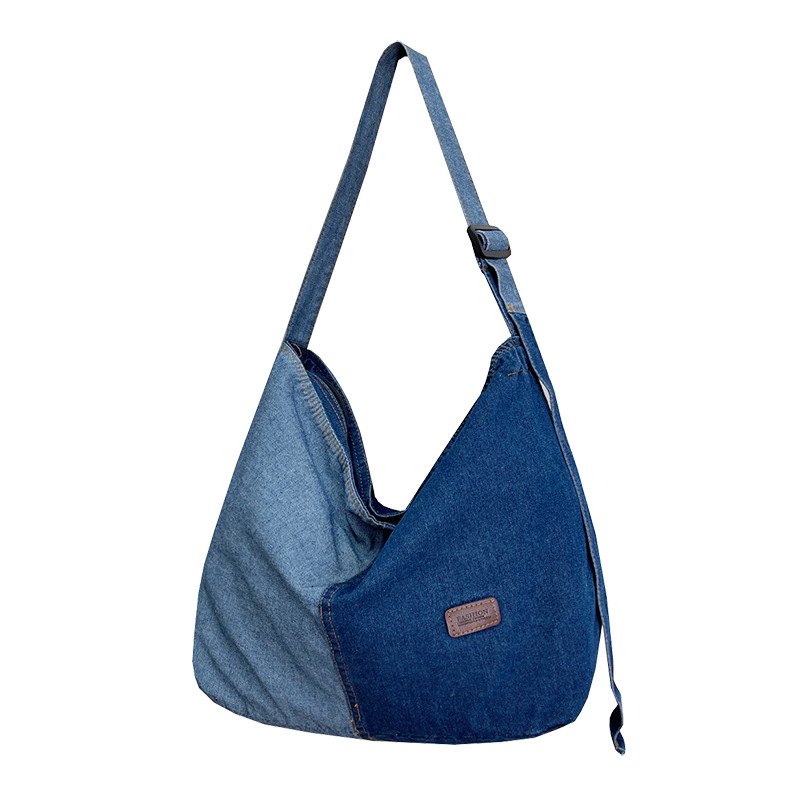 Japanese-style denim bag, simple and large-capacity single-shoulder women's bag, Korean-style retro canvas hand-held shoulder crossbody bag Item Picture