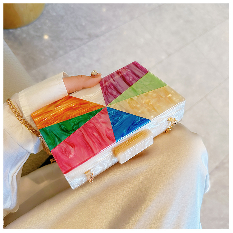 New color-blocking acrylic bag for cross-border foreign trade women, dinner bag, single-shoulder crossbody wedding and banquet clutch bag Item Picture