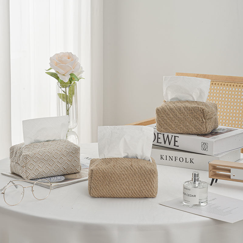 Japanese-style cotton and linen fabric tissue box, simple InS-style tissue box storage bag, creative home living room dining table details Picture