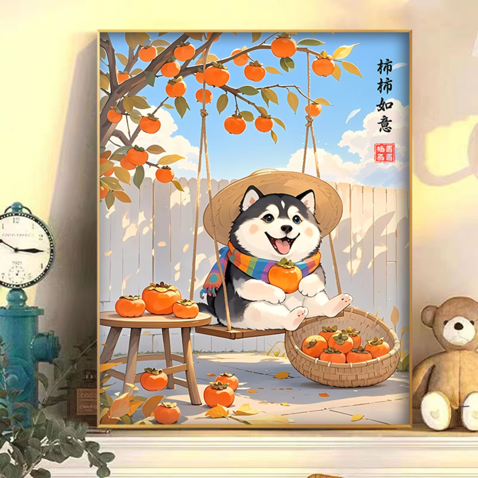 国潮柿柿如意装饰画现代客厅餐厅壁画卧室挂画壁画