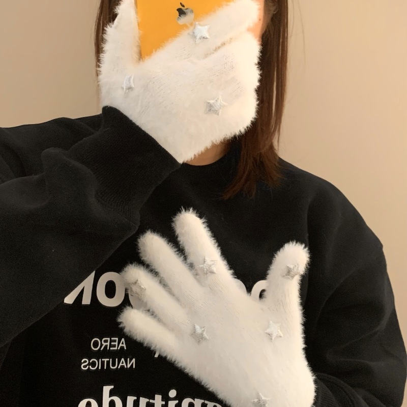 The First Snow Star gloves are winter student outdoor cycling cold-proof finger-separated gloves, five-fingered plush gloves and warm gloves Item Picture