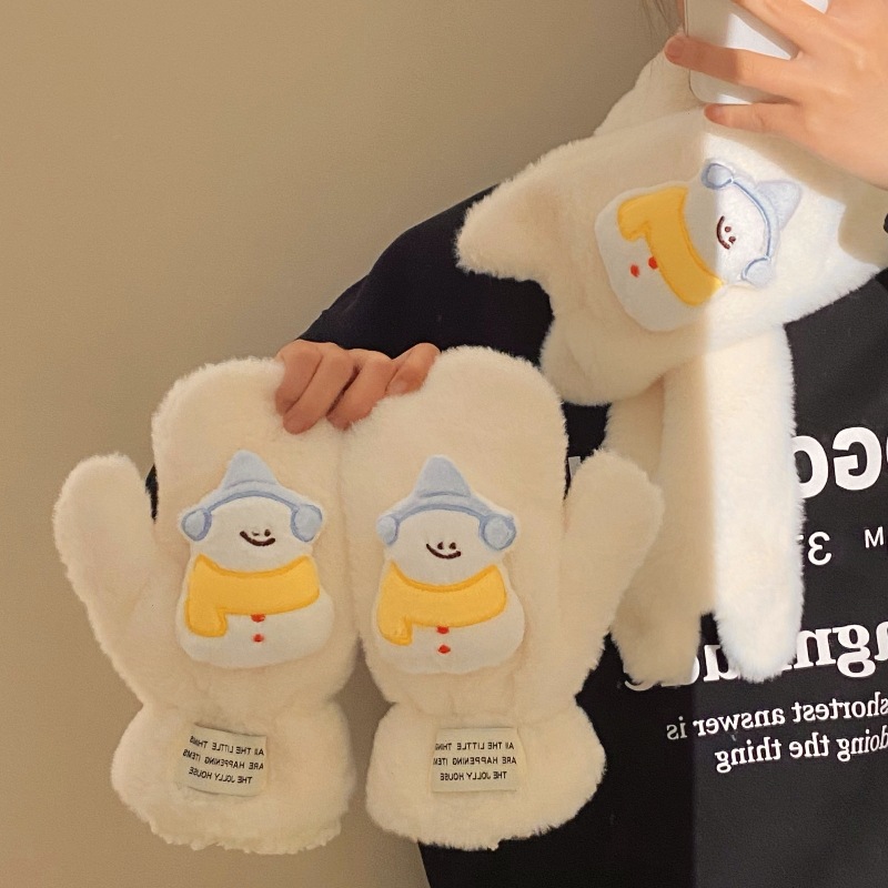 2024 New cartoon Snowman plush scarf with added fleece and thickening, a warm cycling scarf for students, windproof and cold-proof neck details Picture