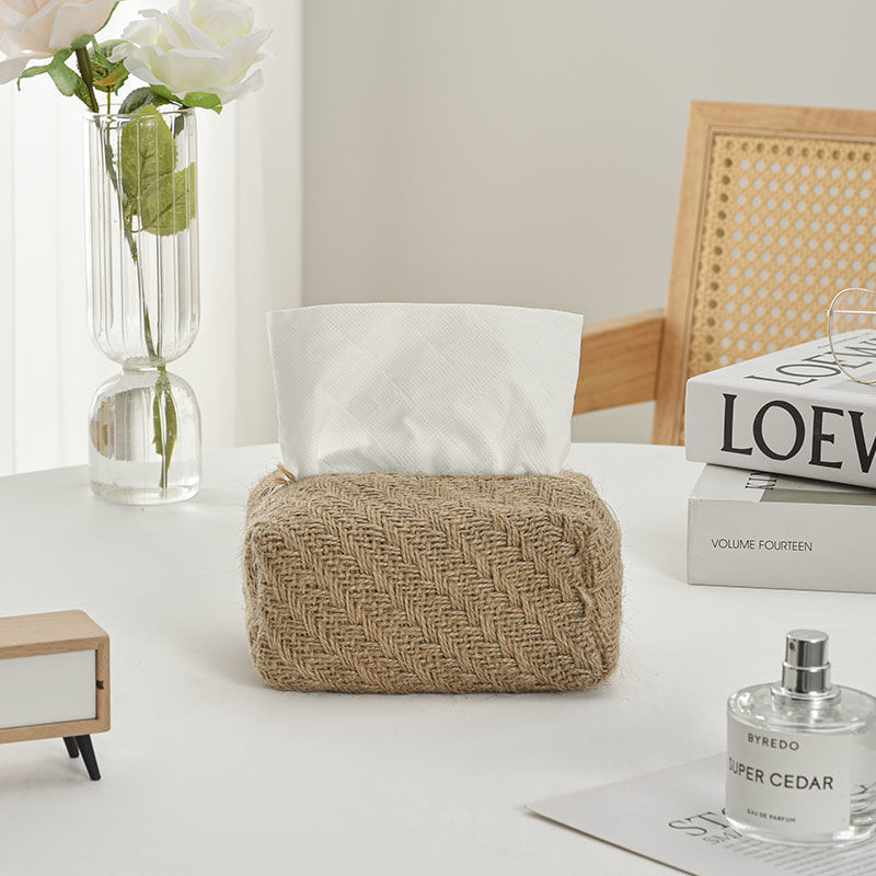 Japanese-style cotton and linen fabric tissue box, simple InS-style tissue box storage bag, creative home living room dining table Application Scenario