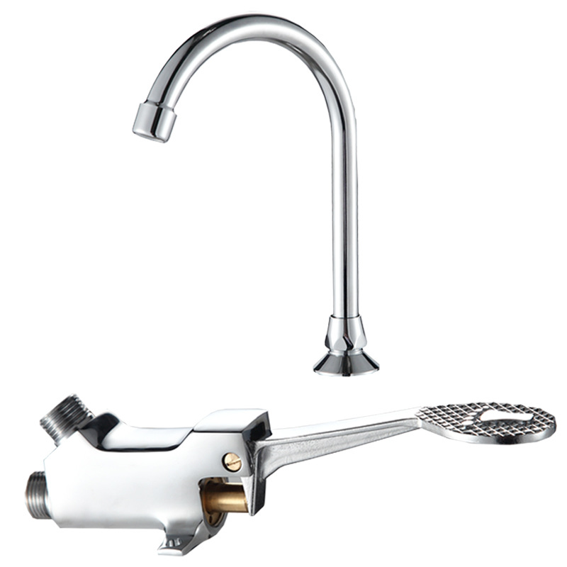 Copper standing foot pedal washbasin, single cold faucet, hospital laboratory washbasin, foot pedal faucet Item Picture