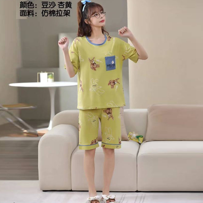 Skin-friendly cotton short-sleeved shirts and shorts, new summer cotton-like fashionable low-priced pajamas, wholesale for export and in stock for home wear details Picture