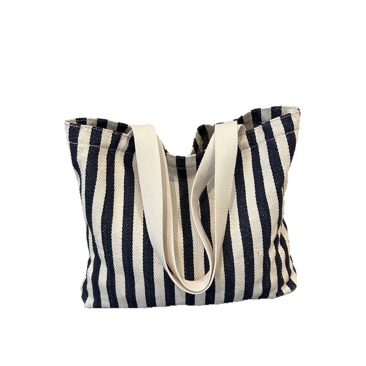The new cross-border vertical striped commuter tote bag, hand-held shoulder bag, is fashionable and has a large capacity. It features an InS-style simple letter sail Item Picture