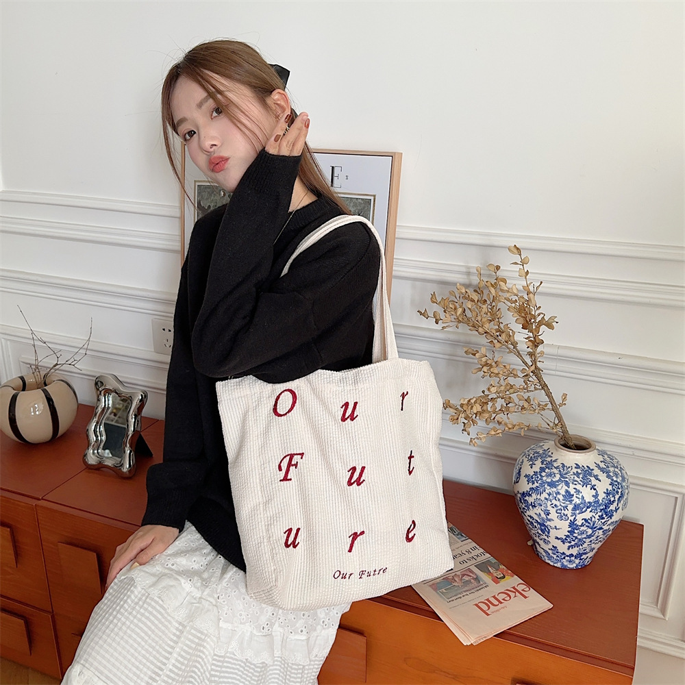 310262 ins simple lettered fresh canvas bag for women, trendy shopping bag, single-shoulder student canvas bag Item Picture