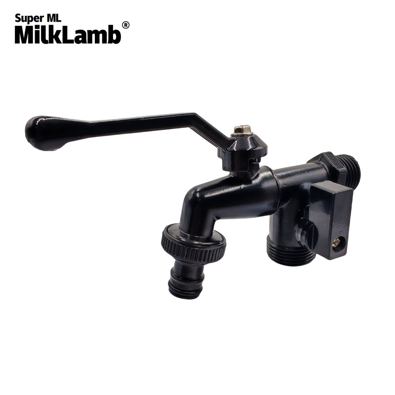Cross-border exclusive gardening double water outlet zinc alloy faucet, one in and two out double pacifier alloy faucet [All black details Picture